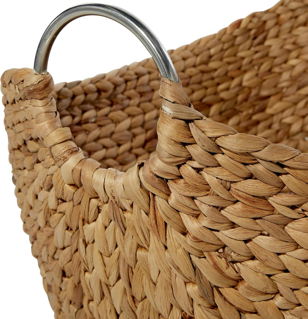 79 Seagrass Handmade Decorative and Functional Storage Basket Woven Curved Basket Organizer with Silver Metal