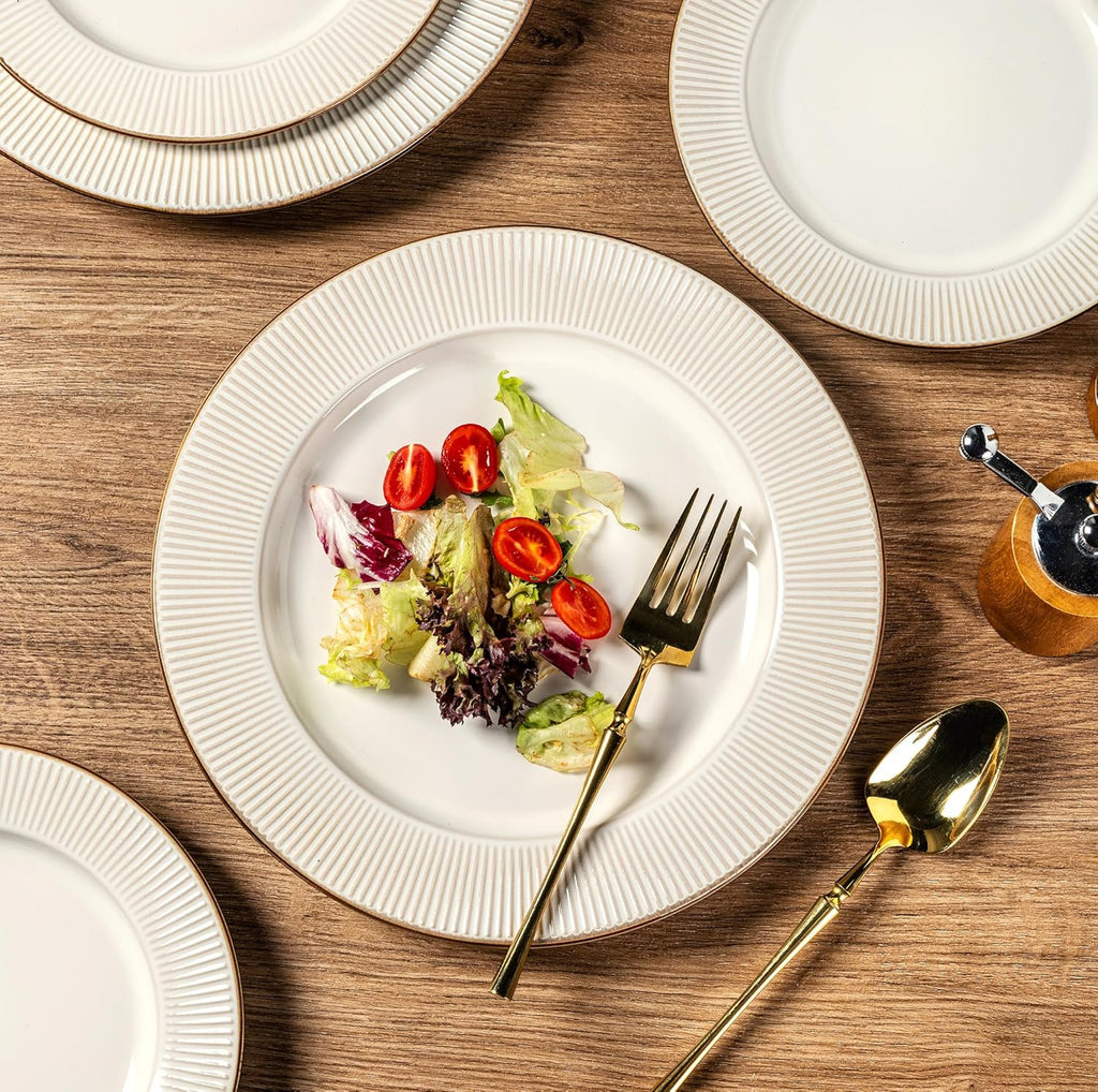 Ceramic Dinnerware Sets,12 pcs Embossed Elegant Stoneware Plates and Bowls Sets