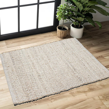 Hand Woven Doormat Rug, 2x3, Natural Jute Cotton