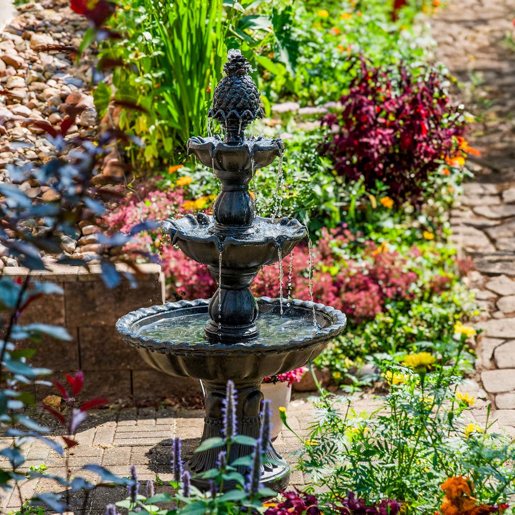 57" H Welcome 3-Tier Water Fountain - Large Electric Water Fountain with Pineapple Topper or Yard - Deep Espresso