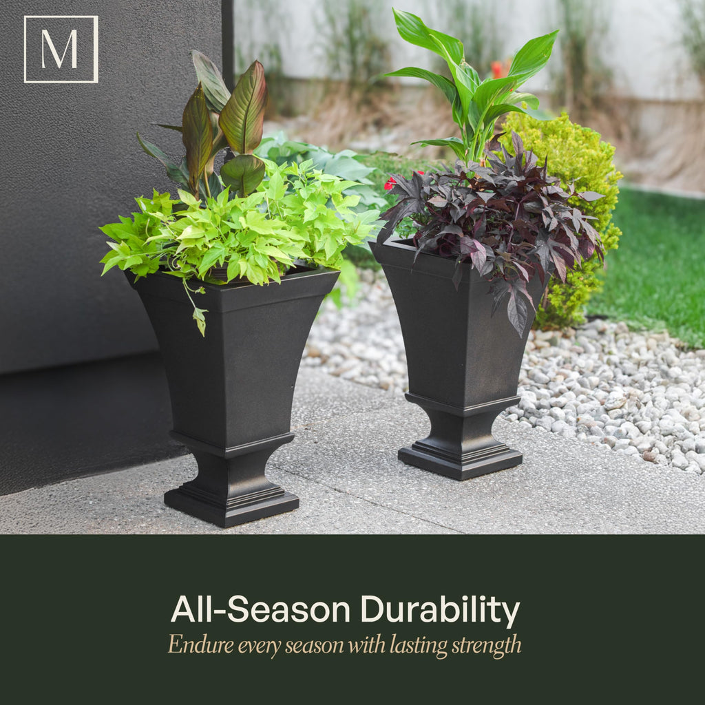 Vienna 25in Self-Watering Tall Square Urn Planter, Black