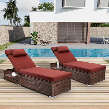 Chaise Lounge Outdoor Wicker Lounge Chairs for Outside PE Rattan Patio Chairs Pool Loungers Set of 2 for Deck Yard