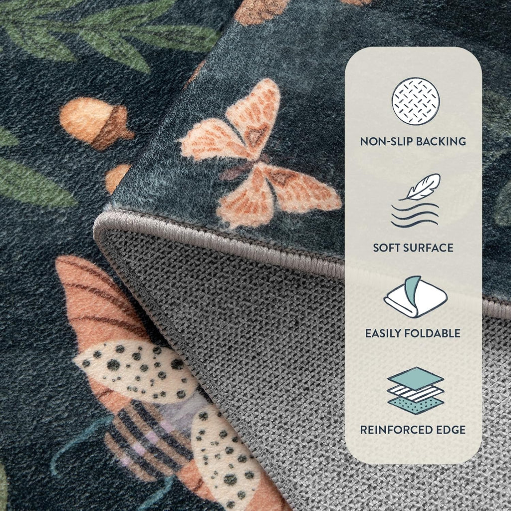 Insect Botanical 2'6"x10' Black Runners for Hallways, Non Slip Washable Kitchen Bathroom Carpet Runn