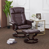 Modern Reclining Swivel Lounge Chair and Ottoman — Brown Faux Leather