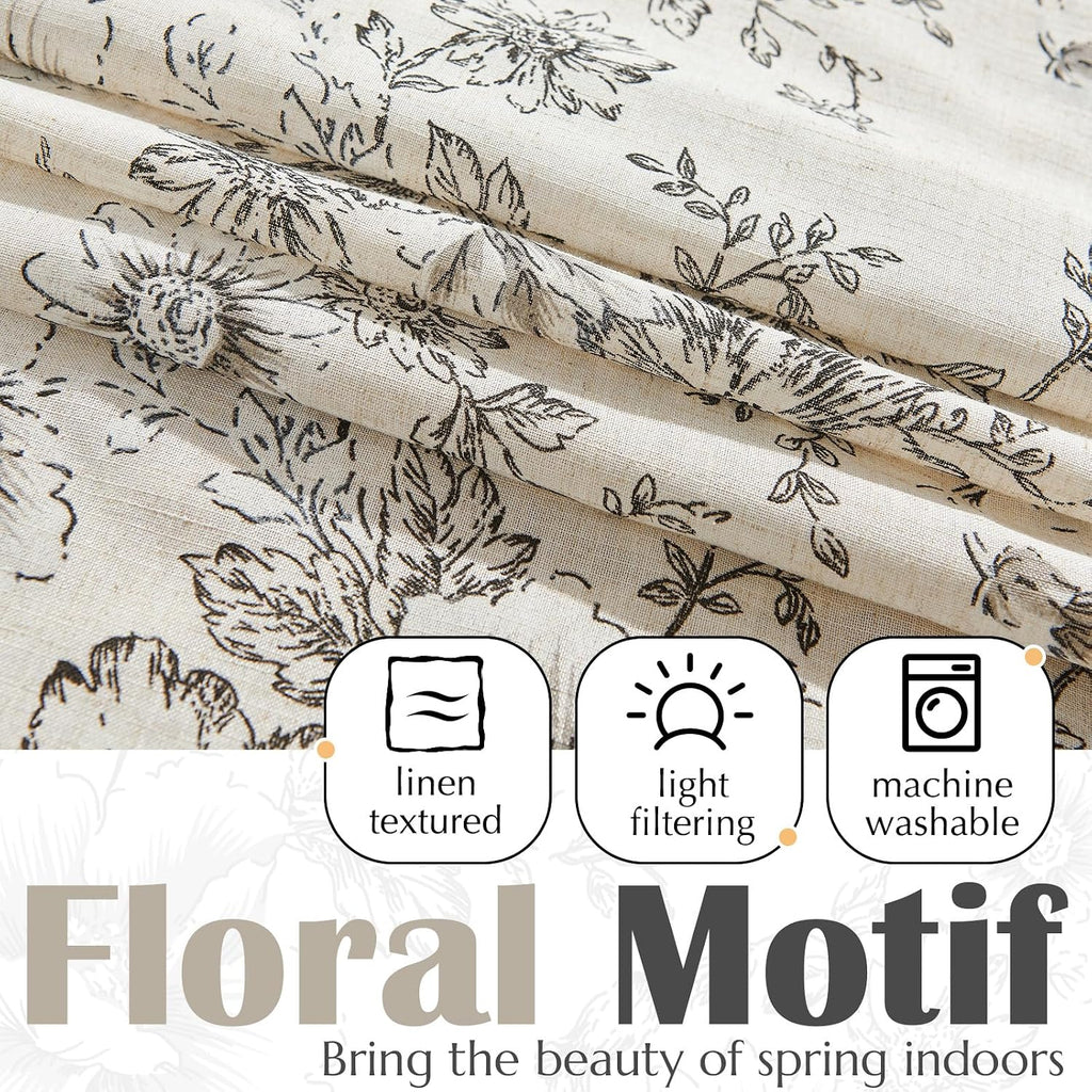 Polyester Blend Valance Curtain Farmhouse Window Decor Floral Print for Kitchen Living Room Double Layer Light