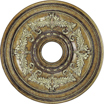 Ceiling Medallion, Hand Applied Venetian Patina with Giled Accents, 22.5"Dx1.5"H