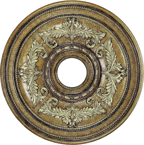 Ceiling Medallion, Hand Applied Venetian Patina with Giled Accents, 22.5"Dx1.5"H