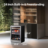Beverage Refrigerator 24 Inch, 180 Cans Mini Fridge with Double Glass Door, Buil
