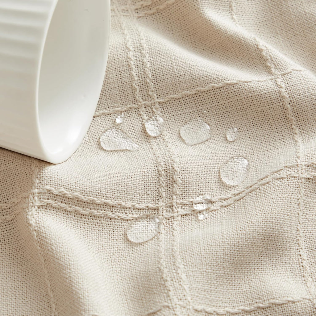 Linen Checked Table Cloth 52x70 Inches (Fit 3ft-4ft, Narrow Fit for 5ft Rectangle Table), Farmhouse 