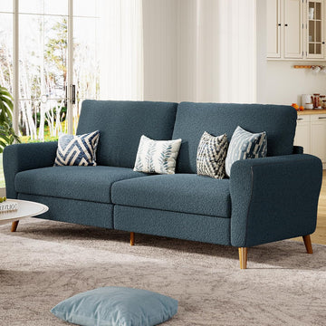 84 Inch Modern Sofa Couch, Large 3-Seater Sofa with Streamlined Armrests, Boucle Loveseat Wood Feet