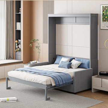Murphy Bed Full Wall Bed with Sofa,can be Folded,Multifunctional Wood Hideaway Cabinet Bed Frame,Slat Support,Save