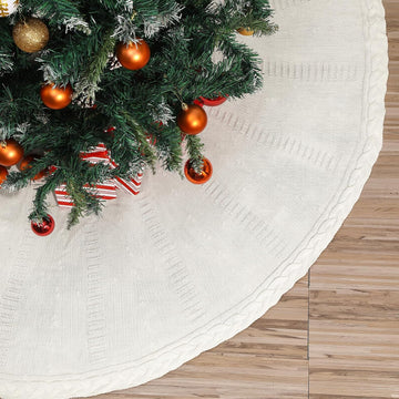 72 Inch Christmas Knitted Tree Skirt Giant White Chunky Xmas Tree Skirt Extra Large Braided Cable Knit Rustic