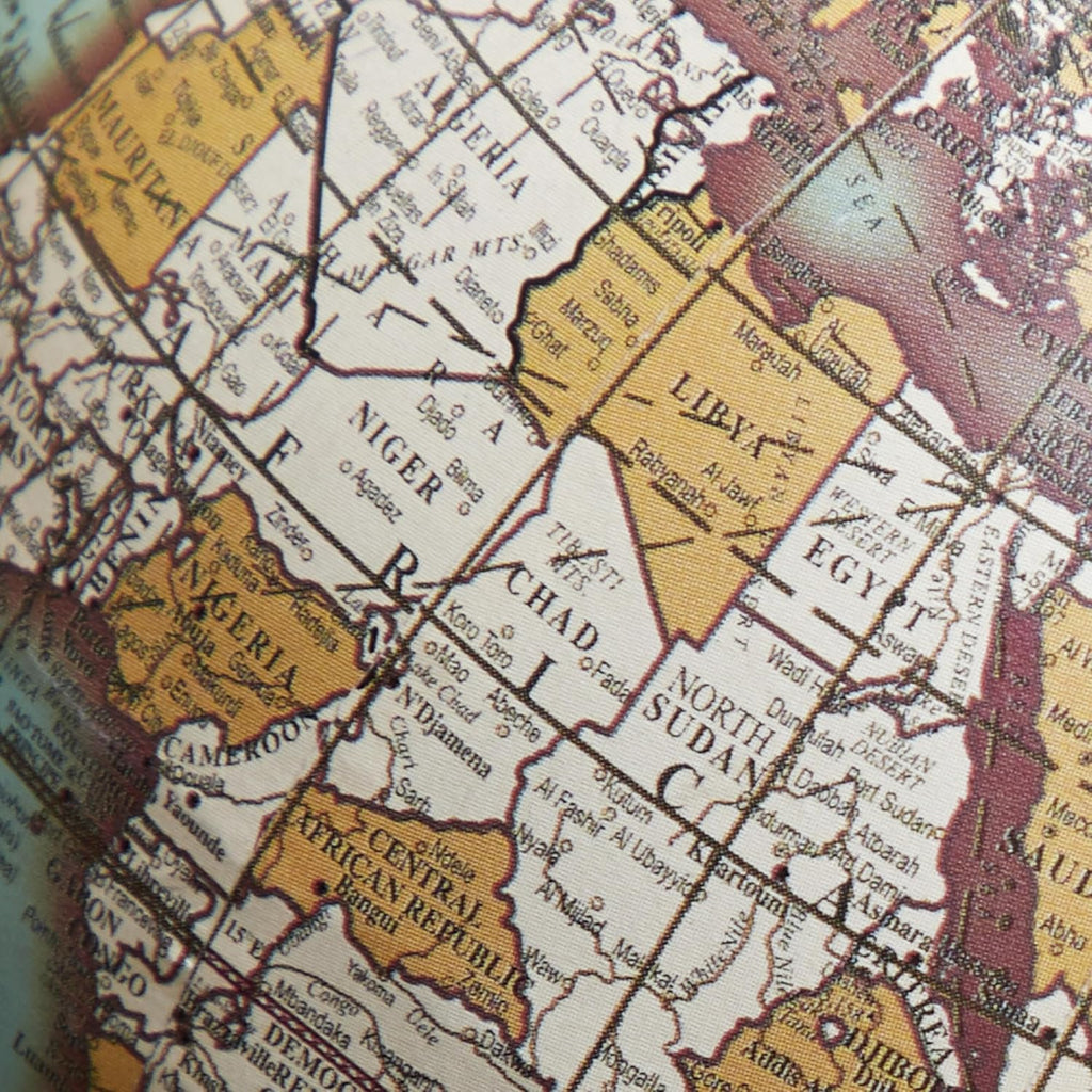 Marble World Map Globe, Globe 5" x 5" x 8", Teal