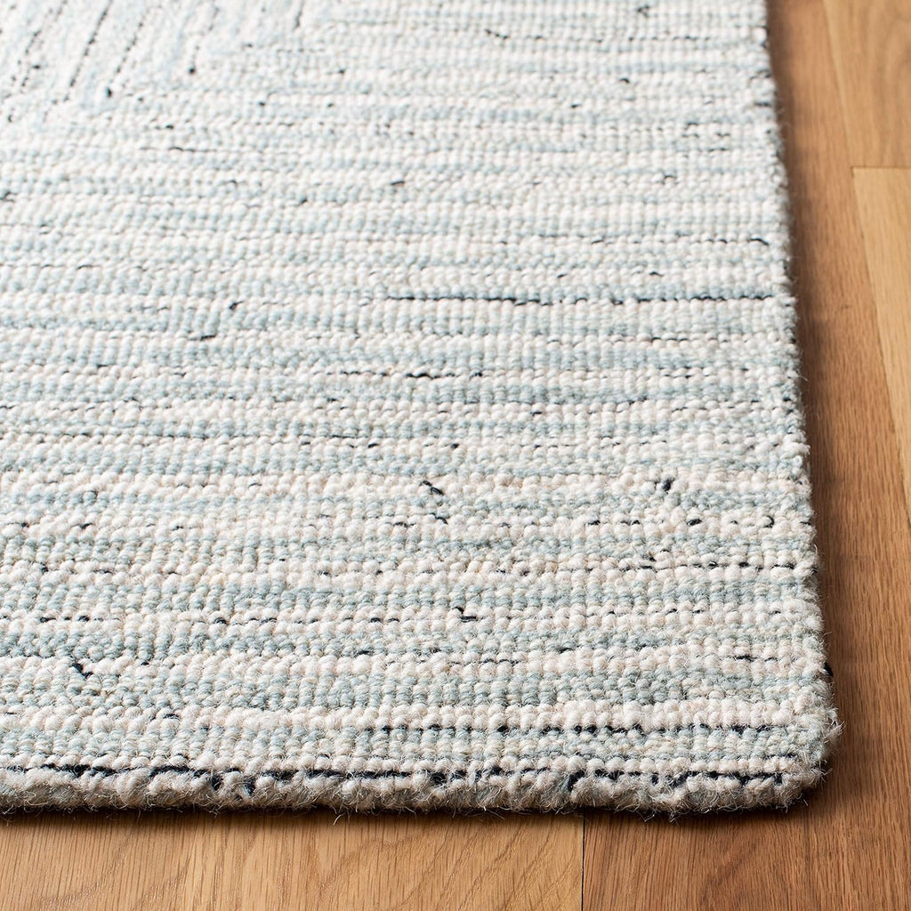 Micro-Loop Area Rug - 10' x 14', Light Grey & Ivory, Handmade Wool