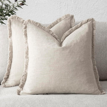 Set of 2 Decorative Linen Fringe Throw Pillow Covers Cozy Boho Farmhouse Cushion Cover with Tassels Soft Accent