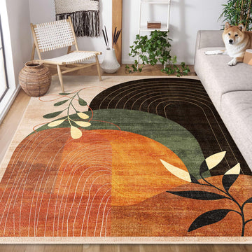 Area Rugs Washable Non Slip Mid Century Modern Terracotta