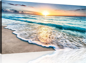 1 Panel Beach Wall Art Beach Art for Wall Blue Sea Sunset White Seaside Art Pictures of the Ocean Print on Canvas