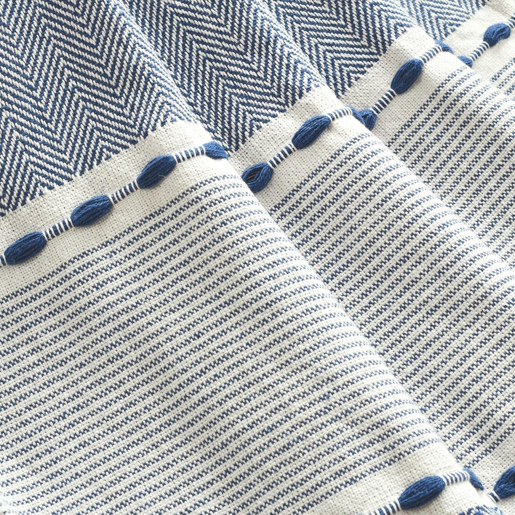 Herringbone Stripe Woven Tassel Yarn Dyed Cotton Throw Blanket 50" W x 60" L Black & Multi - Striped Throw Blankets