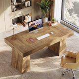 55-Inch Executive Desk, Thick Wood Office Computer Desk with Double Pedestal