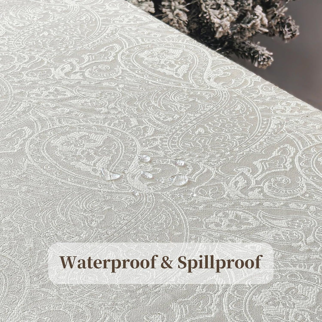 Jacquard Rectangle Tablecloth, Floral Design Thick Kitchen Dining Table Cloth, Waterproof Wrinkle Free Decorative