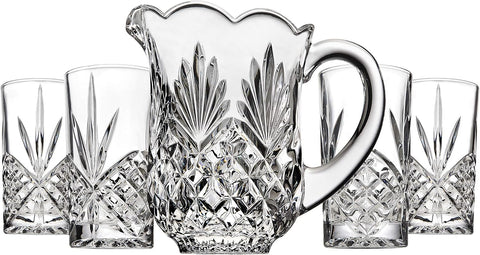 Pitcher and Glasses Drink Bar Set - Includes Pitcher Carafe and 4 Old Fashioned Glasses, Dublin Collection