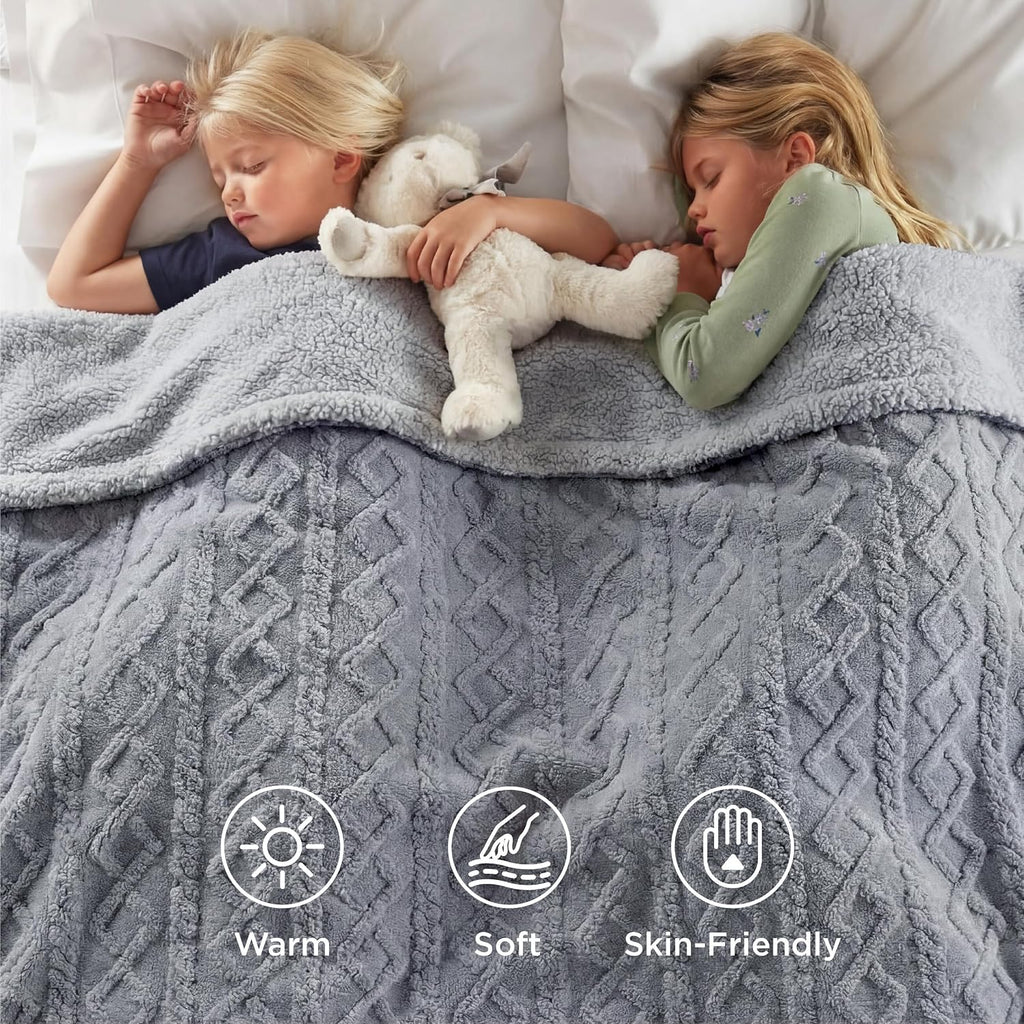 Gentlesoft Fleece Throw Blanket, Thick and Warm Blankets for Winter, Grey, 50x60 Inches