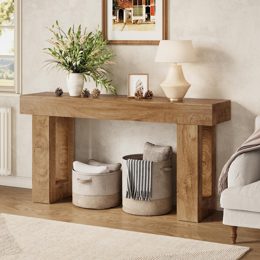 63 Inches Long Console Table, Sofa Table Behind Couch, Wooden Entry Table Foyer Hallway Tables, Farmhouse Console
