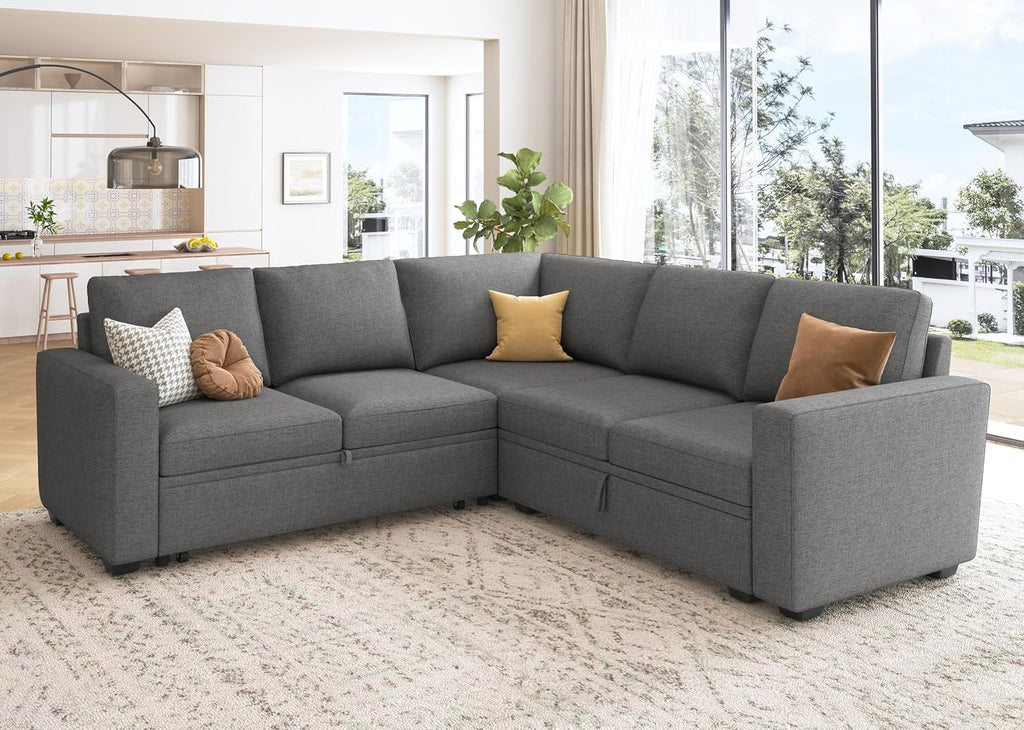 Sectional Sleeper Sofa with Pull Out Bed, L Shaped Couch with Storage Seat, Modular Sectional Couches , Dark Grey