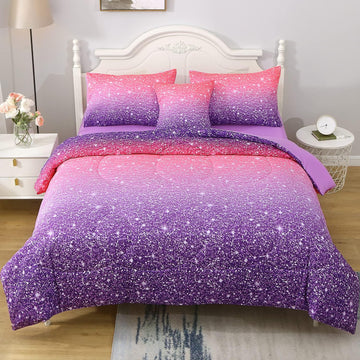 Pink Comforter Set, 6 Piece Bed in A Bag 3D Colorful Bedding Set for Girls Kids (1 Comforter,2 Pillowcases,1
