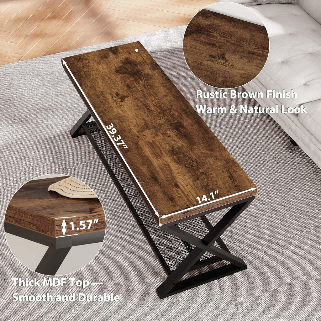 Rustic Brown Entryway Bench, 39" Industrial Shoe Bench with Storage