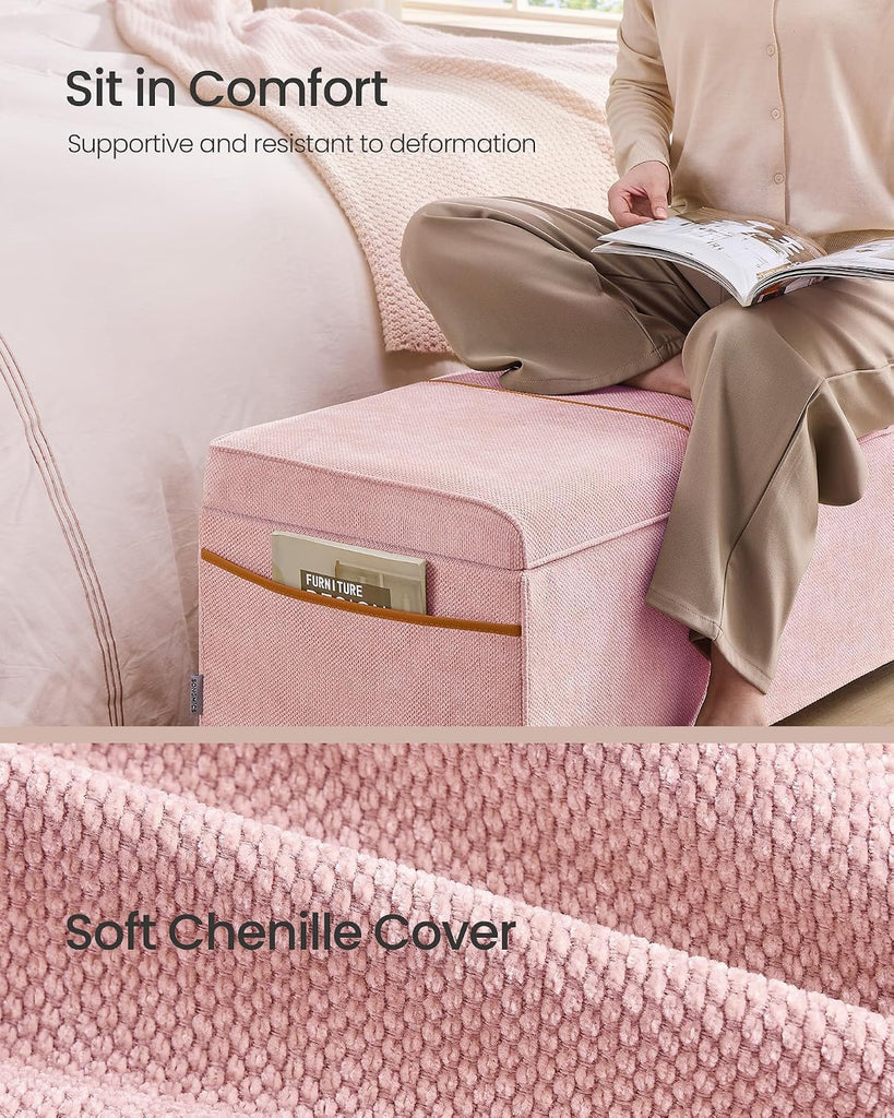 Storage Ottoman Bench, Storage Chest, 15.7 x 43.3 x 15.7 Inches, End of Bed Bench, 27 Gal. (103 L), Jelly Pink
