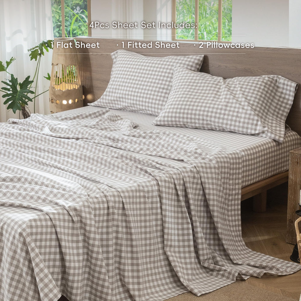Gingham Sheet Set 100% Washed Cotton Lived-in Deep Pocket King