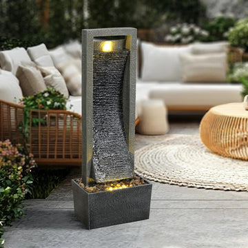 38.6" Tall Outdoor Water Fountain with LED Lights