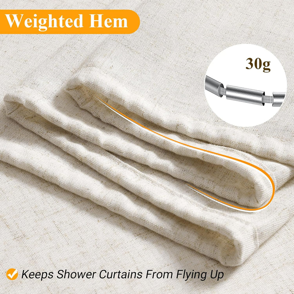 Extra Long Linen Shower Curtain 84 Inch Long Weighted Thick Fabric Bath Shower Curtain Set with Hooks, XLong Tall