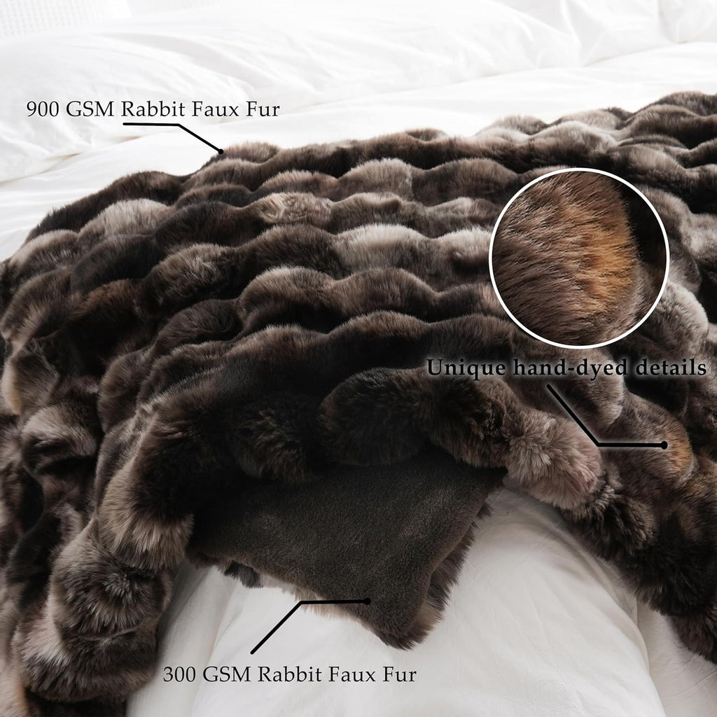 Fluffy Faux Fur Throw Blanket, Soft Plush Thick Cozy Fuzzy Luxury Minky Bubble Blanket, Tie-dye Coffee, 60" x 80"