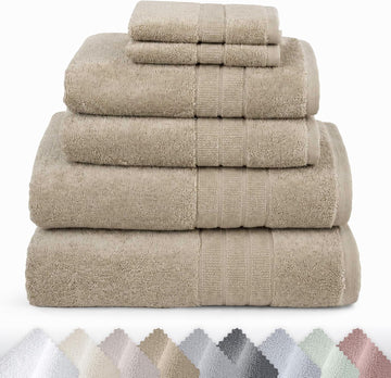 Organic Cotton Luxury Bath Towel Set, Light Beige | 100% Organic Turkish Cotton, 6-Pc Set: 2 Bath, 2 Hand Towels, 2