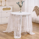 White Floral Embroidered Lace Square Tablecloth 55”x55” Vintage Table Cover (White, 55”x55”, Square)