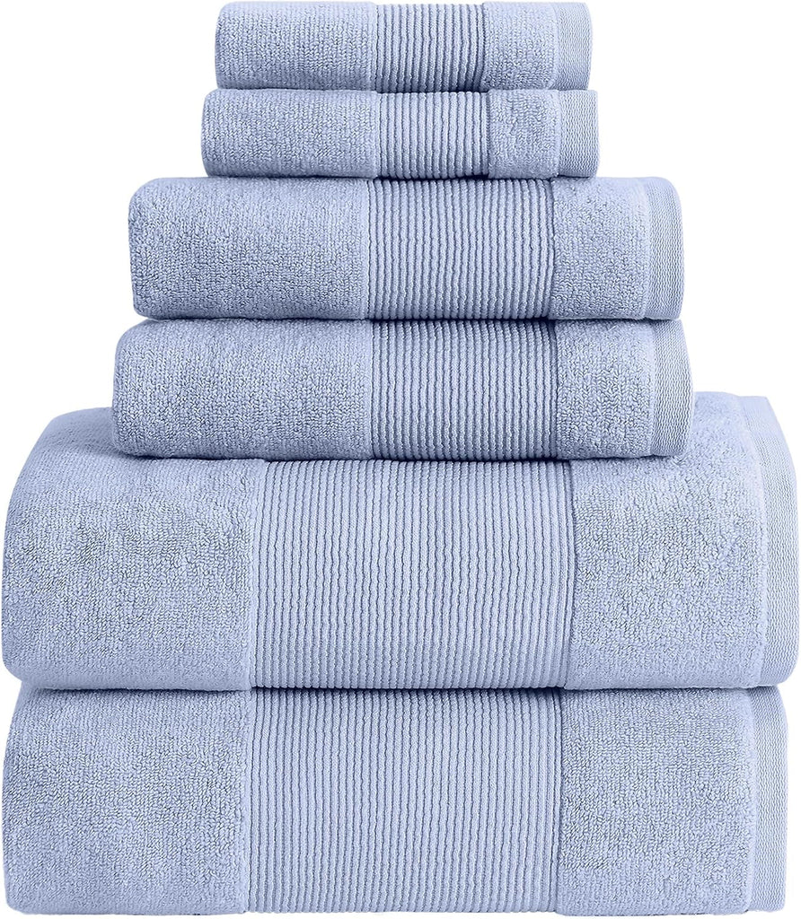 Air Cloud 6-Piece Towel Set - 100% Zero-Twist Cotton, 500 GSM, Quick Dry & Plush, Blue