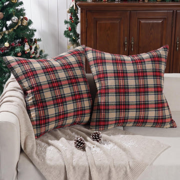 Brown Tartan Plaid Vintage Primitive Christmas Pillow Covers 20x20 Set of 2