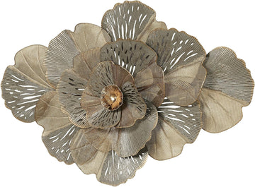 Fontana Floral Bloom Dimensional Mesh Metal Wall Art - Gold, Taupe, Gray - Charming Openwork Decor - Horizontally