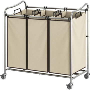 Heavy Duty 3-Bag Laundry Sorter Rolling Cart, Chrome