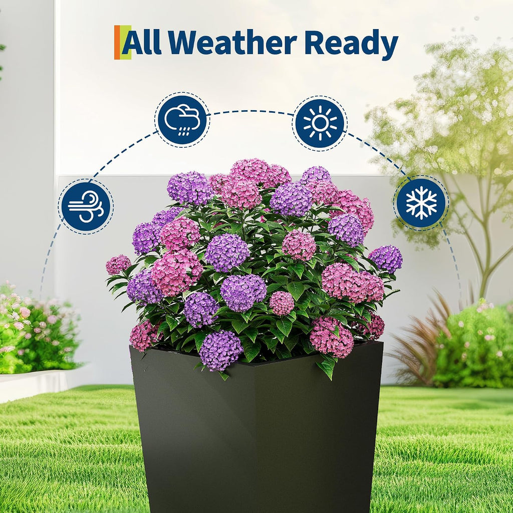 30" Tall Planters Set of 2, Outdoor&Indoor Black Planter Pots | High Front Porch Planter Pots with Drainage