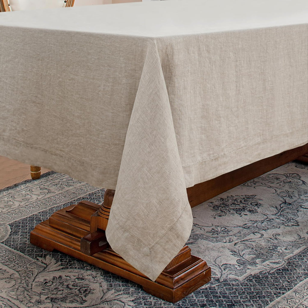 Linen World Linen Tablecloth,100% French Linen Natural Tablecloth 90" x 60" Inch,Washable Rectangula