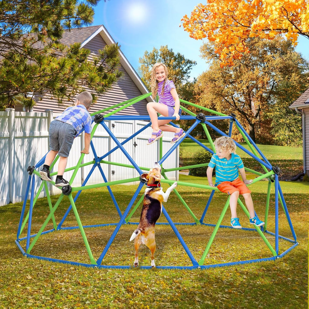 Climbing Dome for Kids, 10FT Geometric Dome Climber, Frog Grips | Spacious 10FT geometric frame with colorful frog