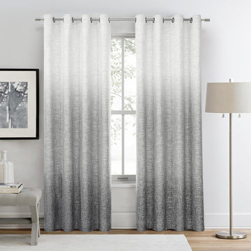 Ombre Full Blackout Curtain Bedroom Drape, Cream White to Gray, 50"Wx63"Lx2