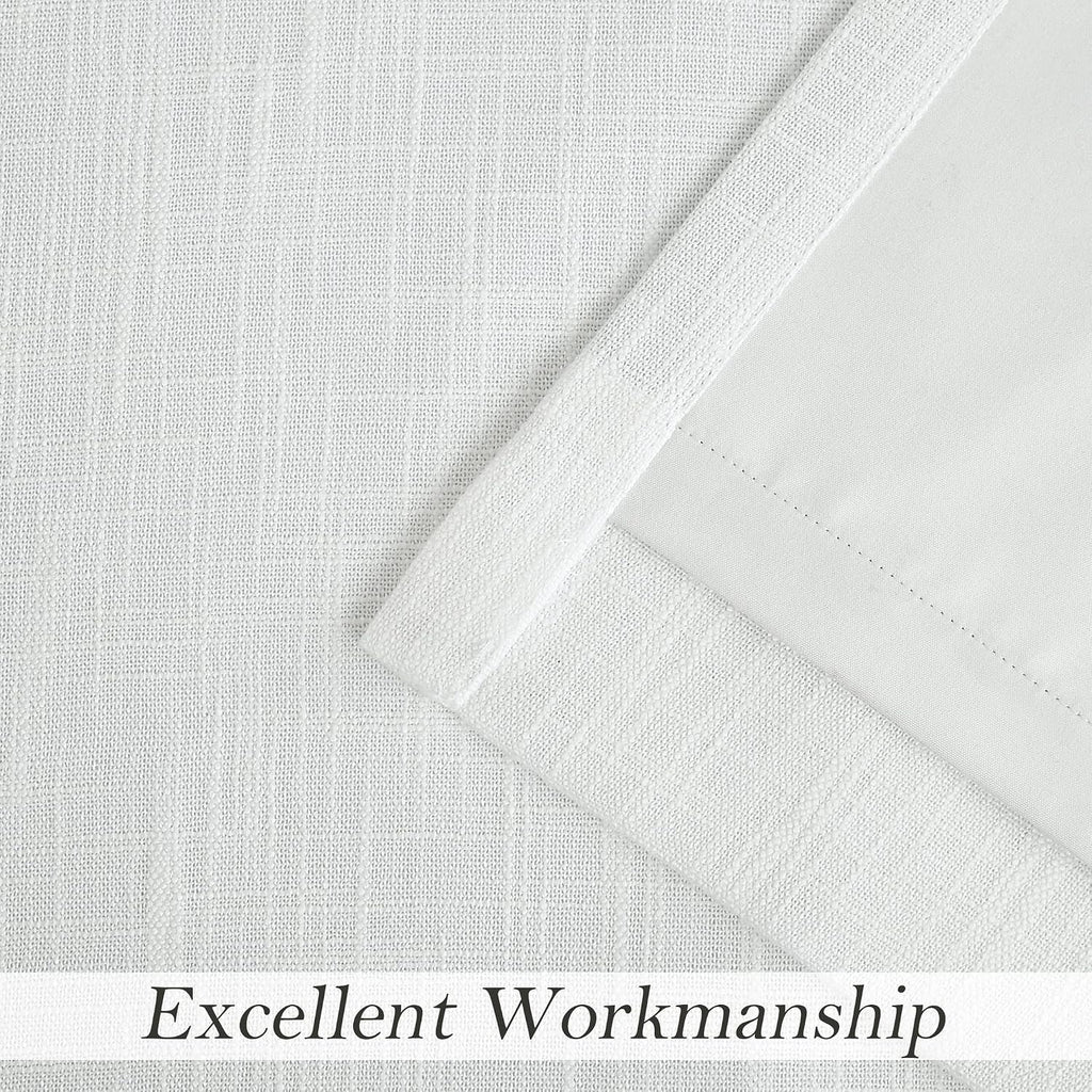 Full Blackout Window Curtains - Noise Reducing, Thermal Insulated, Heavy Linen Texture, 8 Grommets, Cream White