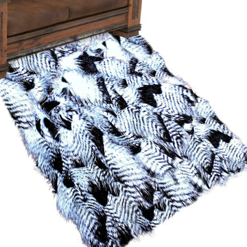 Plush Black and White Feather Fur - Premium Quality Faux Fur - Designer Throw Blanket - Soft Minky Cuddle Fur Lining