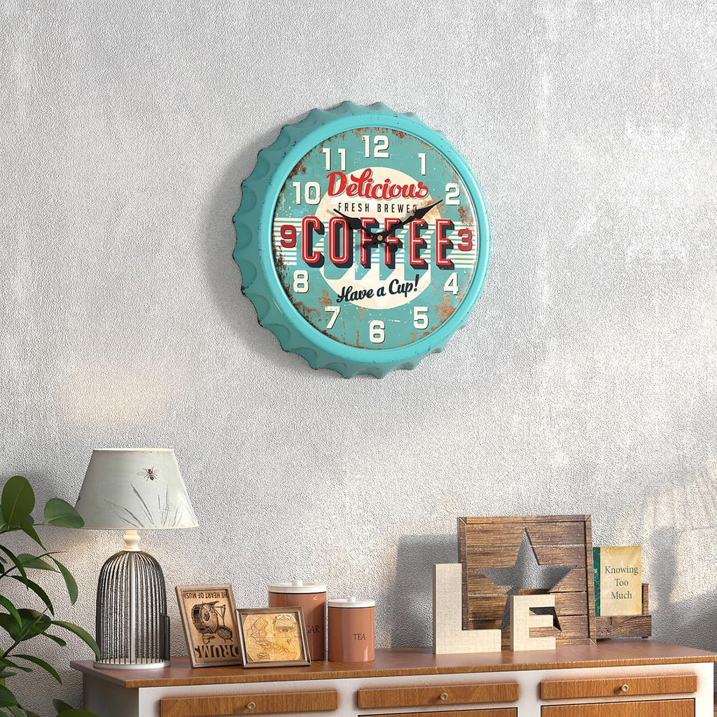 Menterry Bottle Cap Design Iron Retro Wall Clock, 13 inch Vintage Style