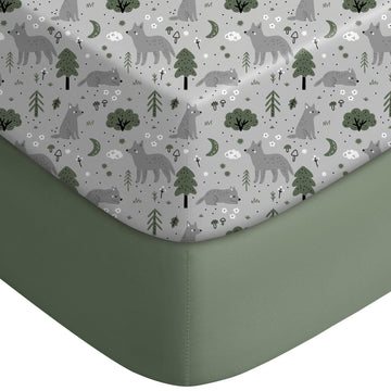 2-Pack Baby Crib Sheets for Boys Girls 52x28 (Green+Fox)