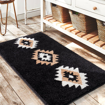 Black Bathroom Rugs 20x32 Aztec Boho Long Western Plush Bath Mats